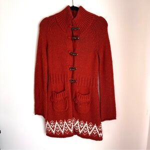 Mossimo Supply Co. Wool Blend Red & White Long Button Up Cardigan Size Medium